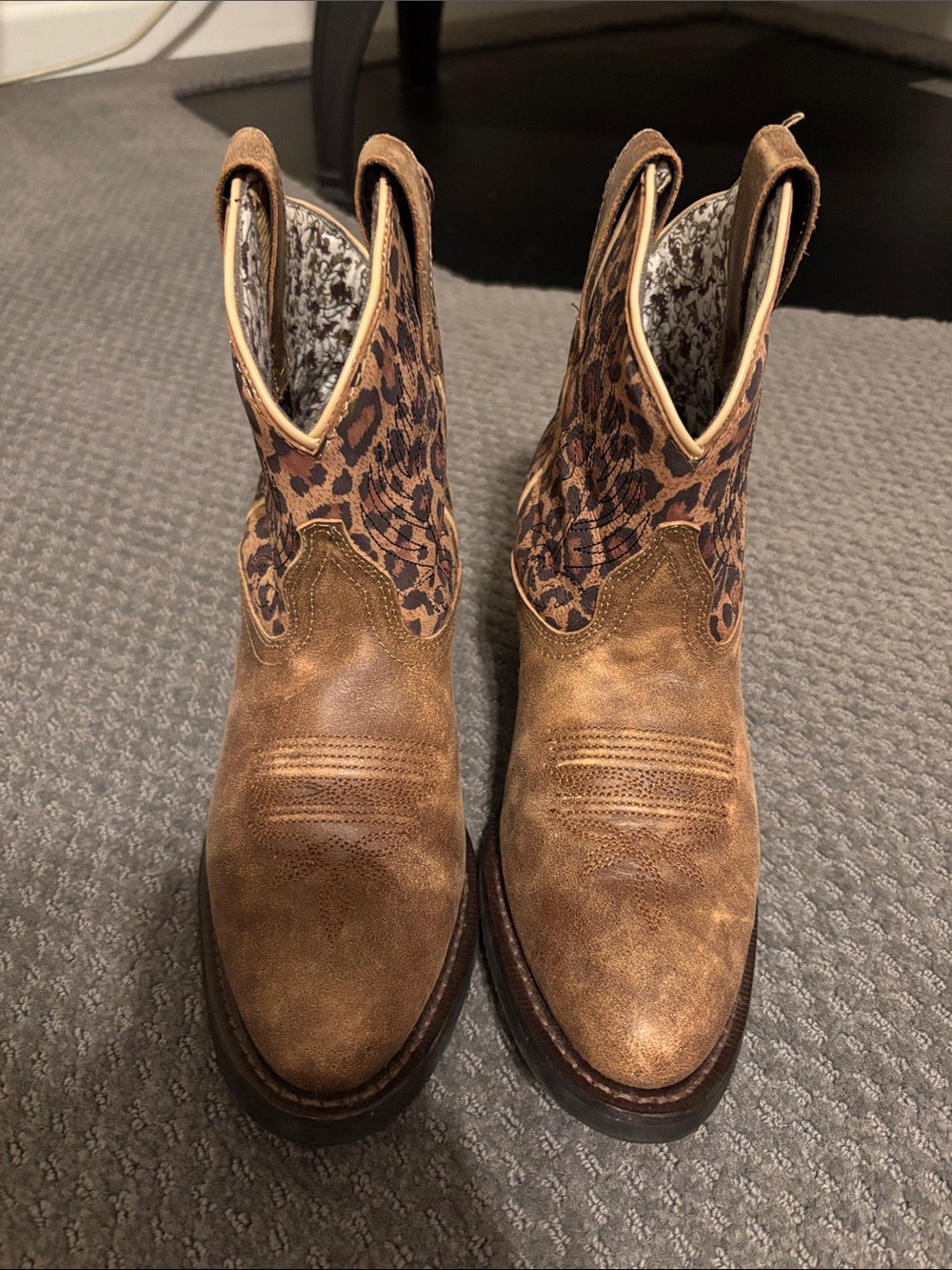 Laredo Brown Leopard Print Heeled Boots